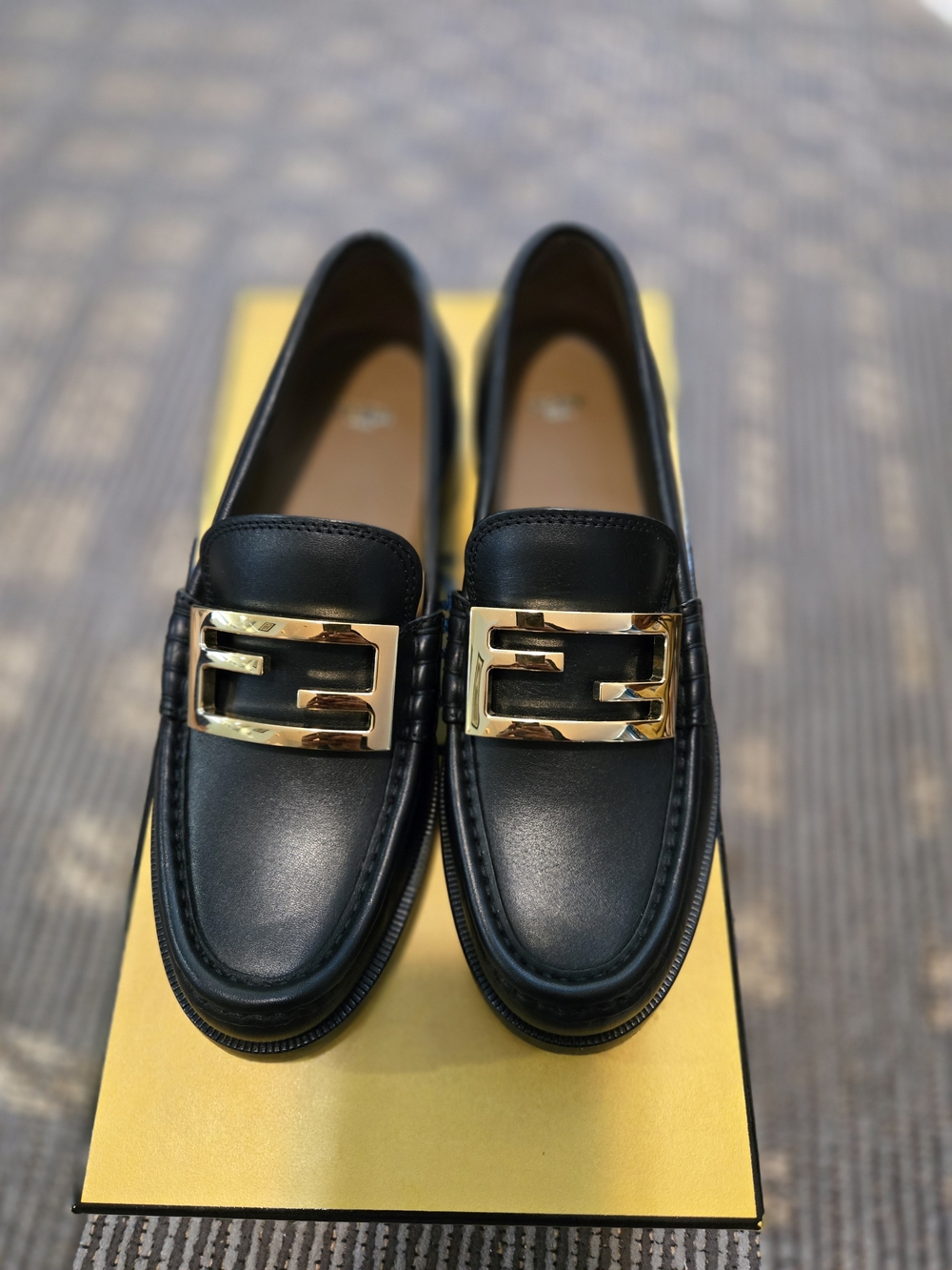 Fendi Baguette Leather Loafers I  Black with Gold FF Plaque
